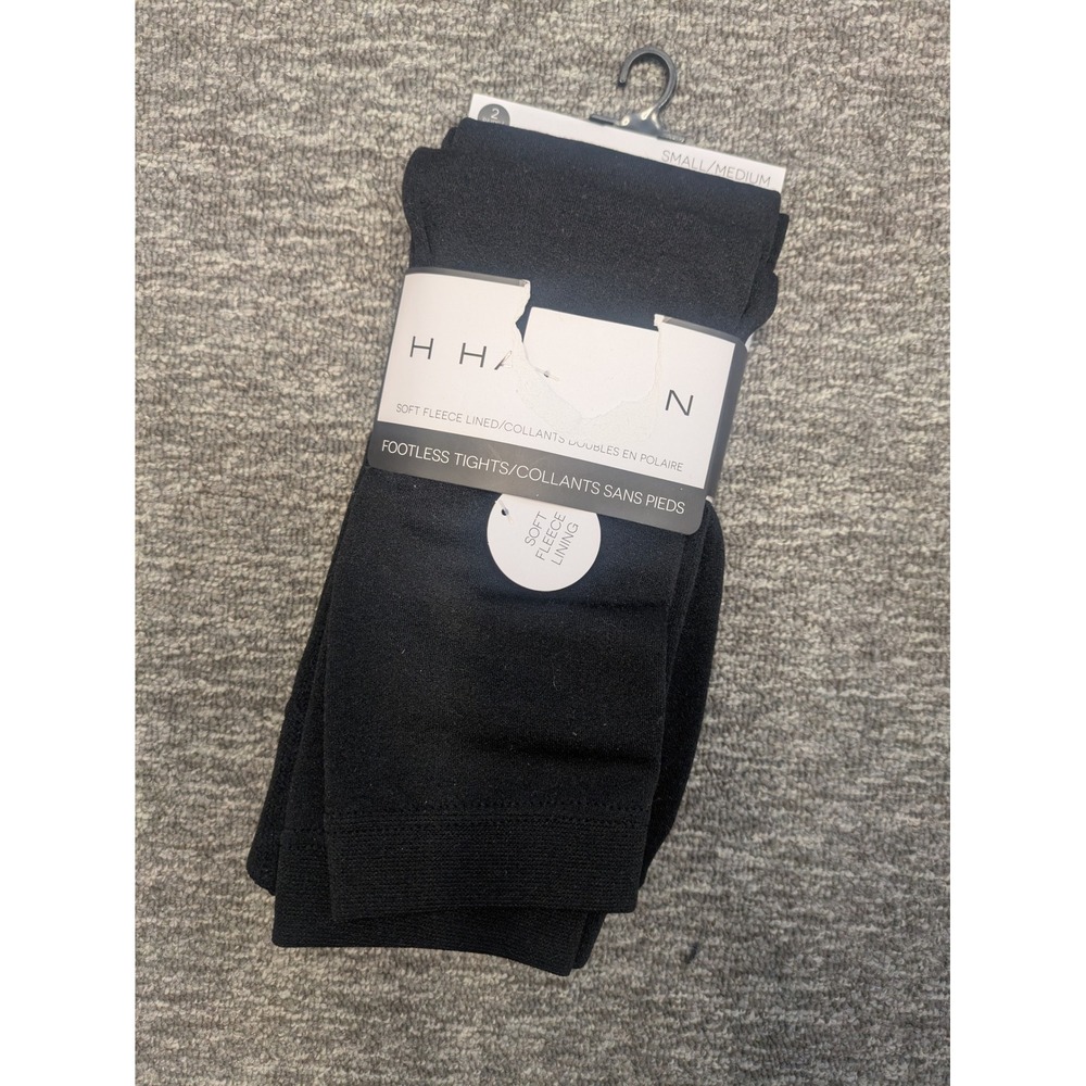 H. Halston Womens 2 Pack‎ Black Fleece Lined Footless Tights S/M